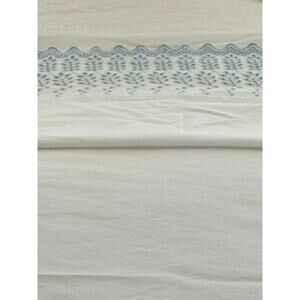 Rachel Ashwell Shabby Chic Queen Flat Sheet Blue Eyelet Lace Cotton Cottage
